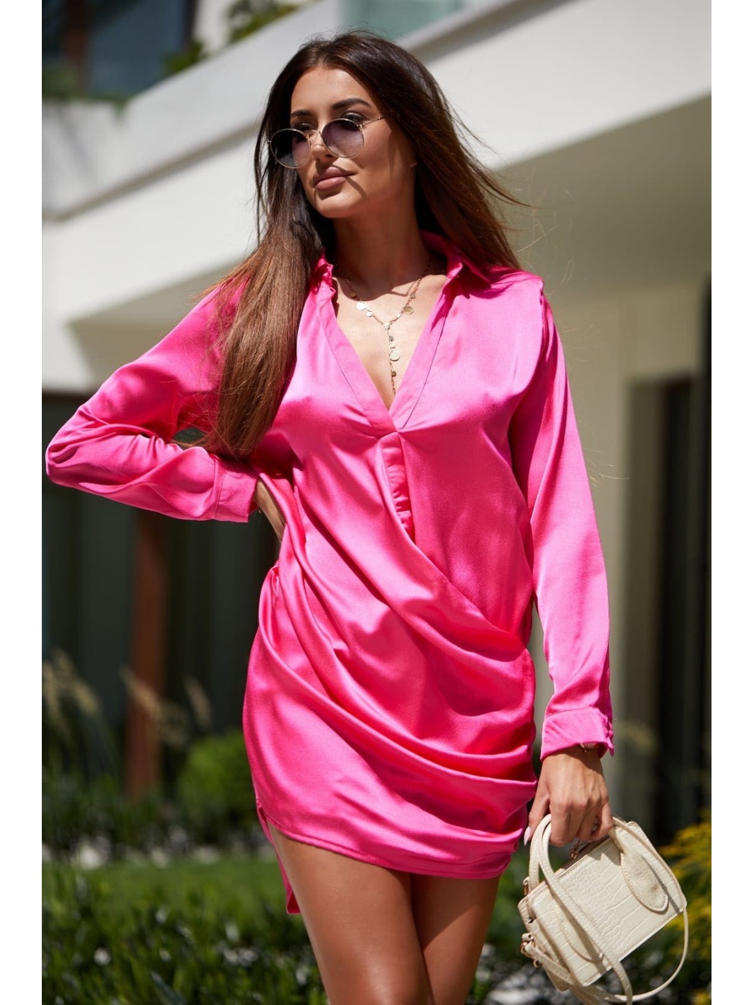 Fuchsia ruffled shirt dress FG641 - Online store - Boutique